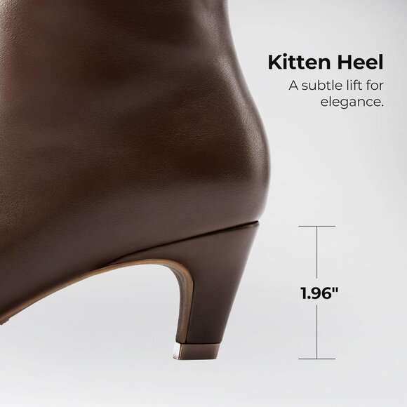 Women Brown Knee High Boots 2 Inch Kitten Heel Fashion Sexy Square Toe Wide Calf - Picture 7 of 8